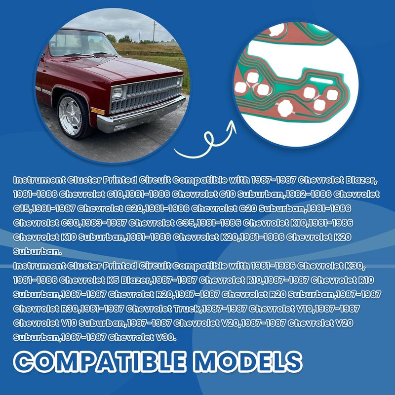 Ciuouient Instrument Cluster Printed Circuit Board Compatible with 1981 1982 1983 1984 1985 1986 1987 Chevy Truck with Gauges but Without Tachometer, Only Fits for Listed Models - Image 4
